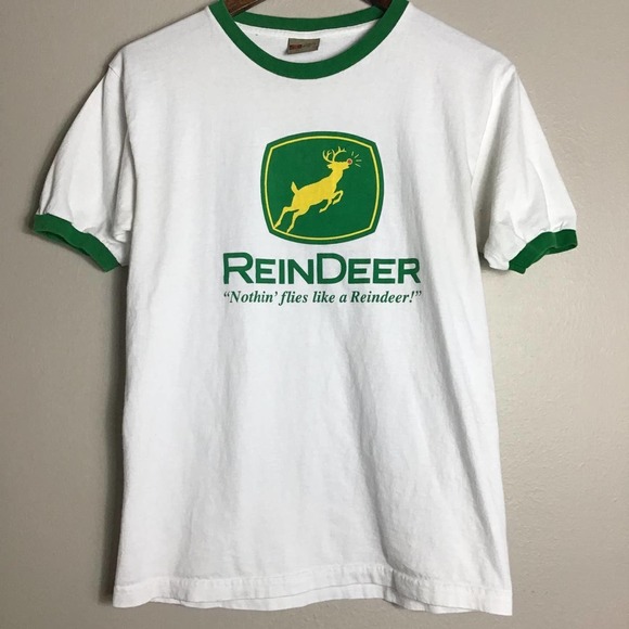 no brand Other - John Deere Reindeer T Shirt Ringer Tee Parody Funny Graphic Medium White Green